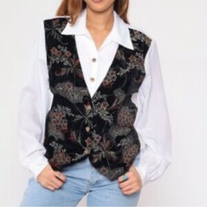 Floral Embroidered Black Vest